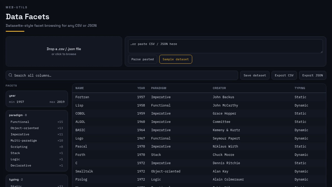 Data Facets preview